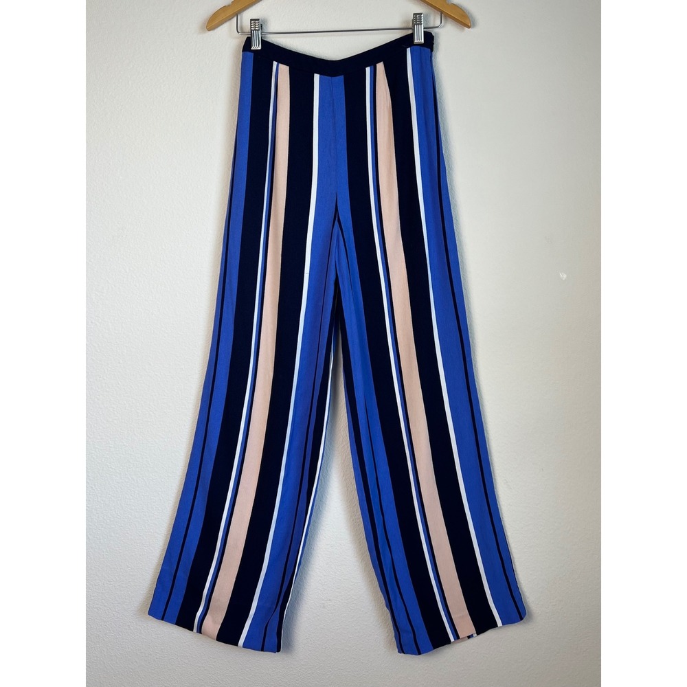 Trouve‎ Wide Leg Pants Sz 0 Blue Stripe Palazzo Side Zip Rayon Coastal Resort